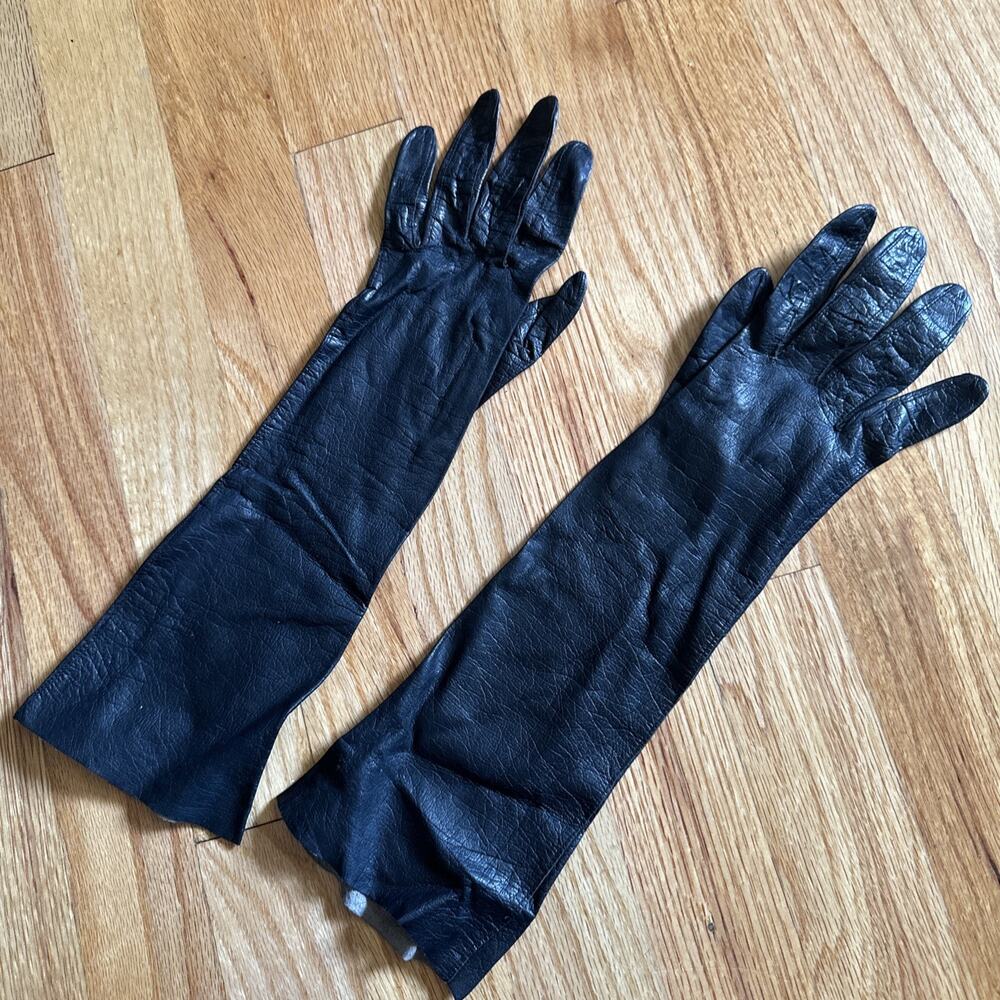 Real Kid French Opera Gloves 14" Leather Black France Women’s Size 7 Goat